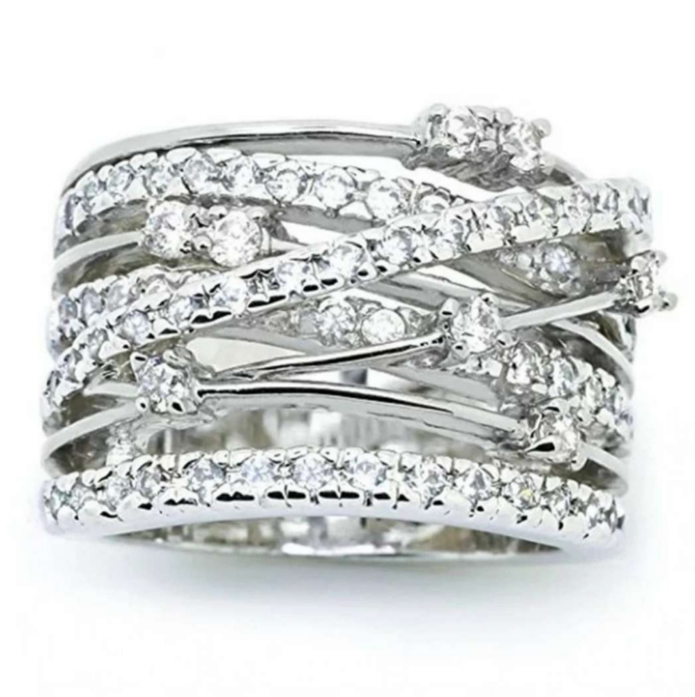 New 925 Silver White Round Diamonds Women's Ring - Picture 2 of 3
